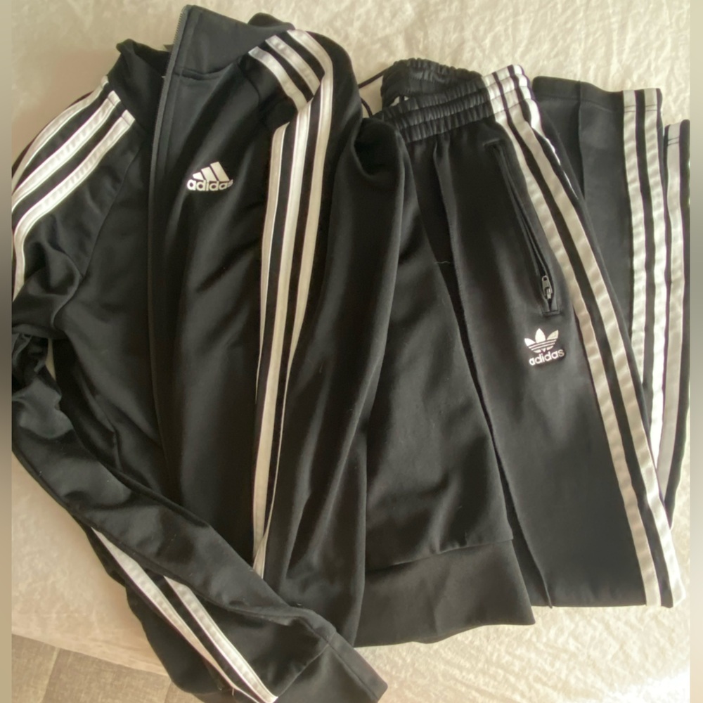Adidas black track jacket and pants